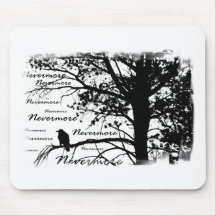 Black & White Nevermore Silhouette Raven Mouse Pads