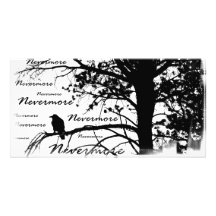 Black & White Nevermore Silhouette Raven Personalized Photo Card