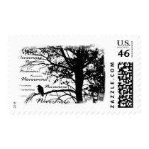 Black & White Nevermore Silhouette Raven Postage