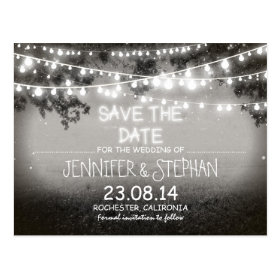 black & white night lights romantic save the date post card