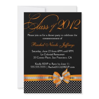 Black White Orange Polka Dot Graduation Invitation