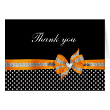 Black White Orange Polka Dot Thank You Card