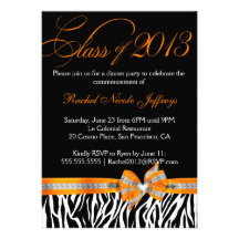 Black White Orange Zebra Graduation Invitation