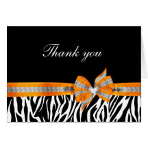 Black White Orange Zebra Thank You Card