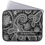 Black & White Ornate Floral paisley Pattern laptop sleeves