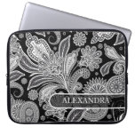 Black & White Ornate Floral  Pattern laptop sleeves