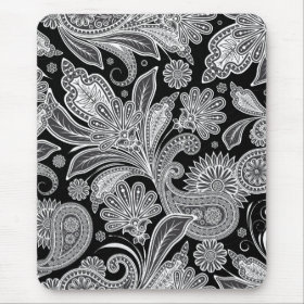 Black & White Ornate Paisley Pattern Mouse Pad