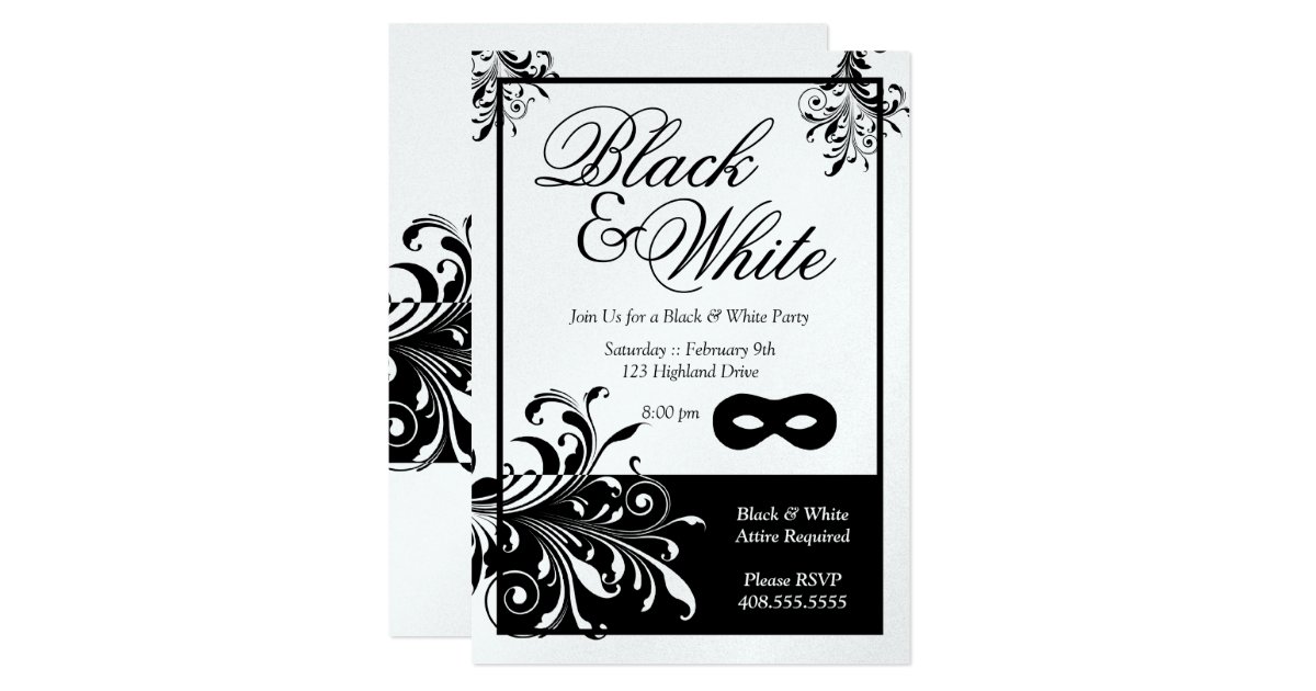 Black & White Party Invitation Zazzle