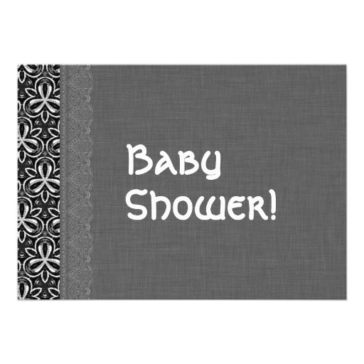 Black White Pattern Gray Lace Neutral Baby Shower Invitations