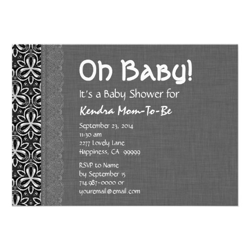 Black White Pattern Gray Lace Neutral Baby Shower Invitations