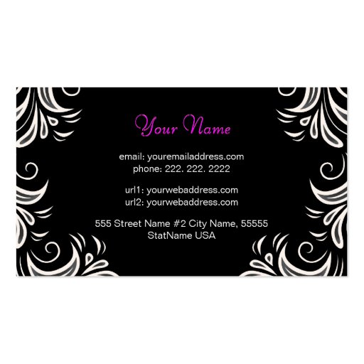 Black White & Pink Accent Vintage Swirls Design Business Card Template (back side)