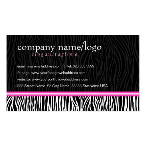Black White & Pink Animal Print-Zebra Stripes Business Card (back side)