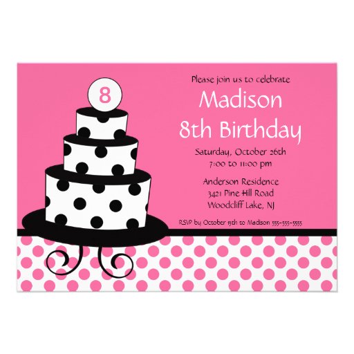 Black, White & Pink Cake Birthday Invitation