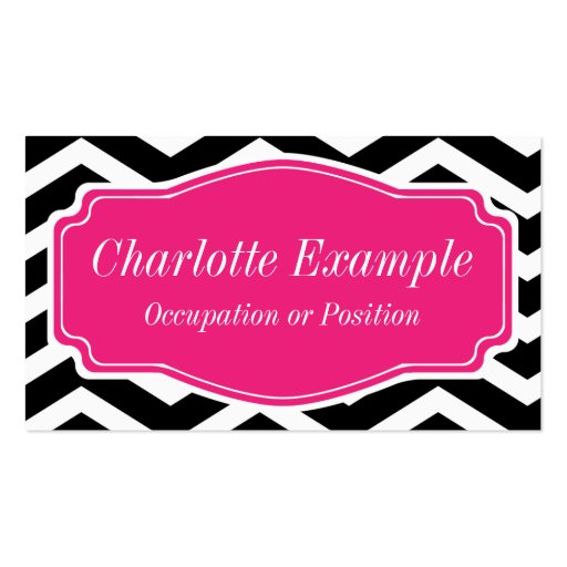 Black White Pink Chevron Personal Business Card (front side)