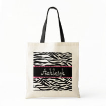 Black White Pink Custom Name Zebra Print Canvas Bags