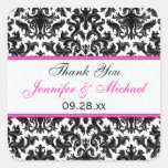 Black White Pink Damask 1.5" Wedding Favor Sticker