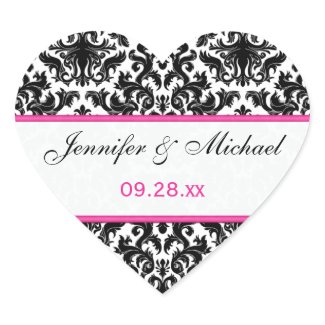 Black White Pink Damask 1.5" Wedding Sticker