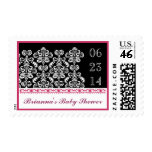 Black White Pink Damask Baby Shower Stamp