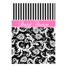 Black, White, Pink Damask Bridal Shower Invite