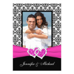 Black White Pink Damask & Hearts Photo Invitation