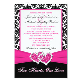 Black White Pink Damask Hearts Wedding Invitation 5