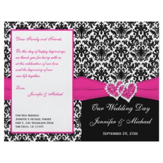 Black White Pink Damask Hearts Wedding Program