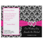 Black White Pink Damask Hearts Wedding Program Full Color Flyer