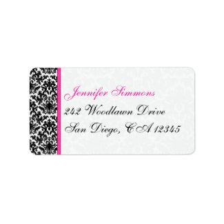 Black White Pink Damask Return Address Label