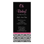 Black White Pink Feathered Damask Baby Shower Invite