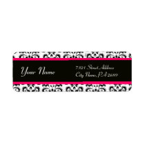 BLACK WHITE PINK FUCHSIA DAMASK RETURN ADDRESS LABELS
