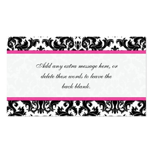Black, White, Pink Joined Hearts Damask Favor Tag Business Card (back side)