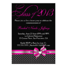 Black White Pink Polka Dot Graduation Invitation