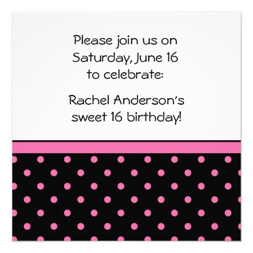 Black White Pink Polka Dots Party Invite (front side)