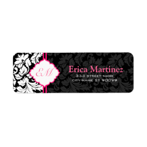 Black White & Pink Vintage Floral Damasks 2 Custom Return Address Label