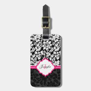 Black White & Pink Vintage Floral Damasks Bag Tags