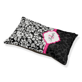 Black White & Pink Vintage Floral Damasks Small Dog Bed