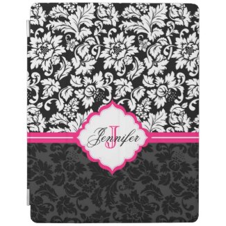 Black White & Pink Vintage Floral Damasks iPad Cover