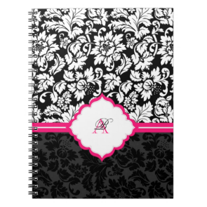Black White & Pink Vintage Floral Damasks Spiral Note Book Black White & Pink Vintage Floral Damasks Spiral Note Book