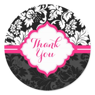 Black White & Pink Vintage Floral Damasks Round Sticker