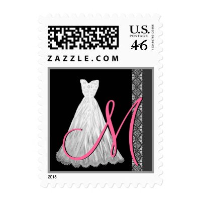 BLACK WHITE PINK Wedding Dress Monogram Stamps