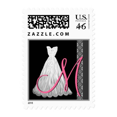 BLACK WHITE PINK Wedding Dress Monogram tamp Stamps by JaclinArt