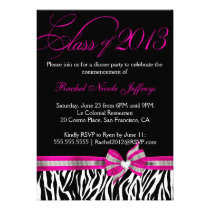 Black White Pink Zebra Graduation Invitation
