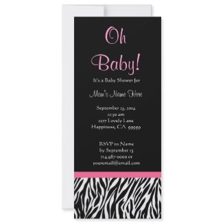 Black White Pink Zebra Print Baby Shower invitation