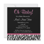 Black White Pink Zebra Print Baby Shower Personalized Invitation