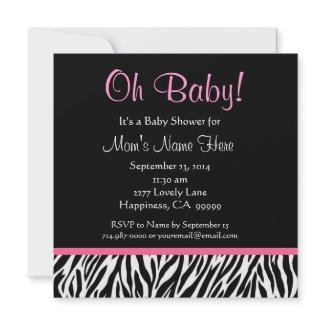 Black White Pink Zebra Print Baby Shower invitation