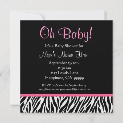 Cheap Print on Black White Pink Zebra Print Baby Shower Invitation