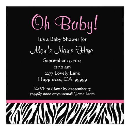 Black White Pink Zebra Print Baby Shower Personalized Invitation