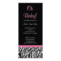 Black White Pink Zebra Print Baby Shower Invite