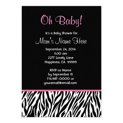 Black White Pink Zebra Print Baby Shower V03 Announcements (front side)