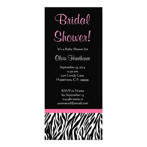 Black White Pink Zebra Print Bridal Shower Custom Invitation